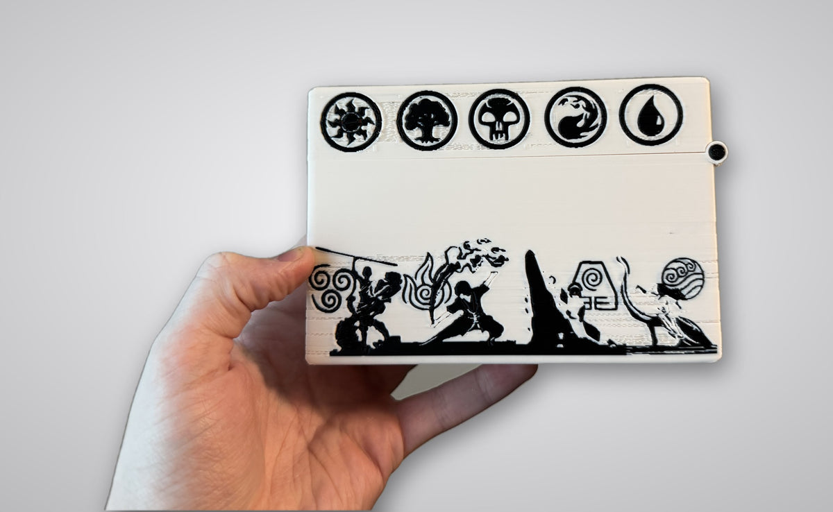 Avatar: The Last Airbender Commander deck box, back view held in hand