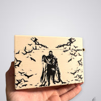 Clavileño Commander deck box, back with Clavileño and bat artwork