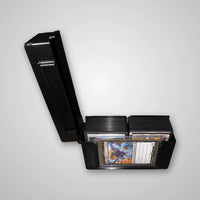 Commander deck box open, holding 100 sleeved Magic: The Gathering cards