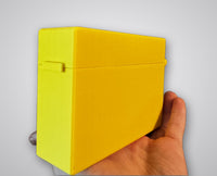 Yellow Commander deck box, closed, angled hero view