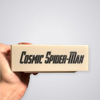 Cosmic Spider-Man Commander deck box, side with the Cosmic Spider-Man name, digital file preview