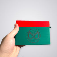 Miles Morales Commander deck box, red and green, back with Spider-Man mask logo