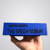 Green Goblin Commander deck box, side with "Norman Osborn, The Green Goblin" lettering