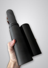 TCG playmat tube holder with a rolled playmat inside, digital file preview