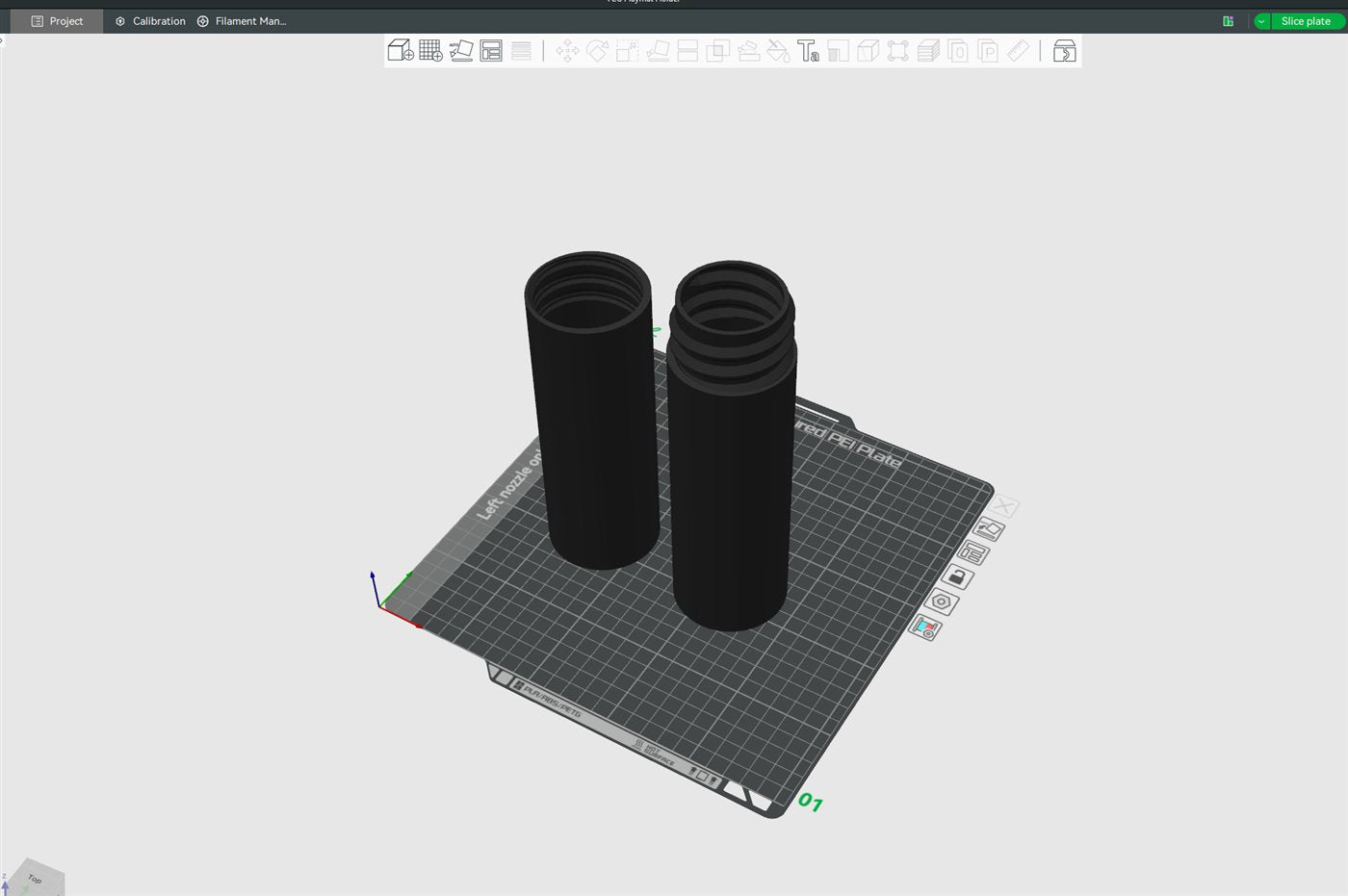TCG Playmat Tube Holder staged in Bambu Studio slicer