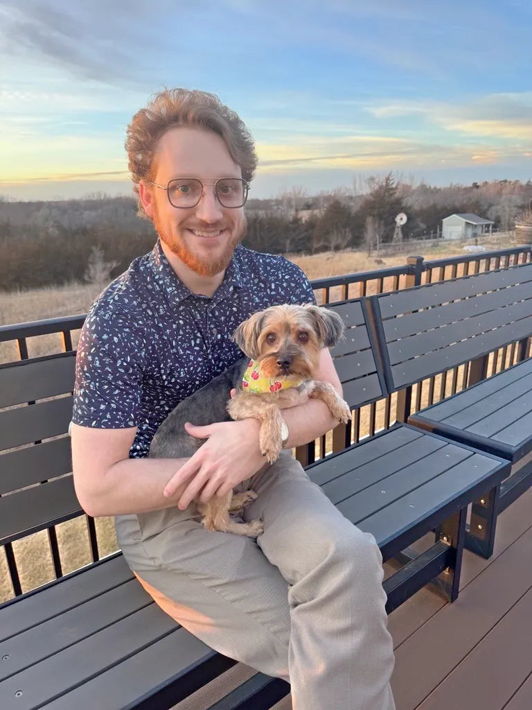 Luis Villamonte, founder of 3D Printed Games, with his dog Shimada